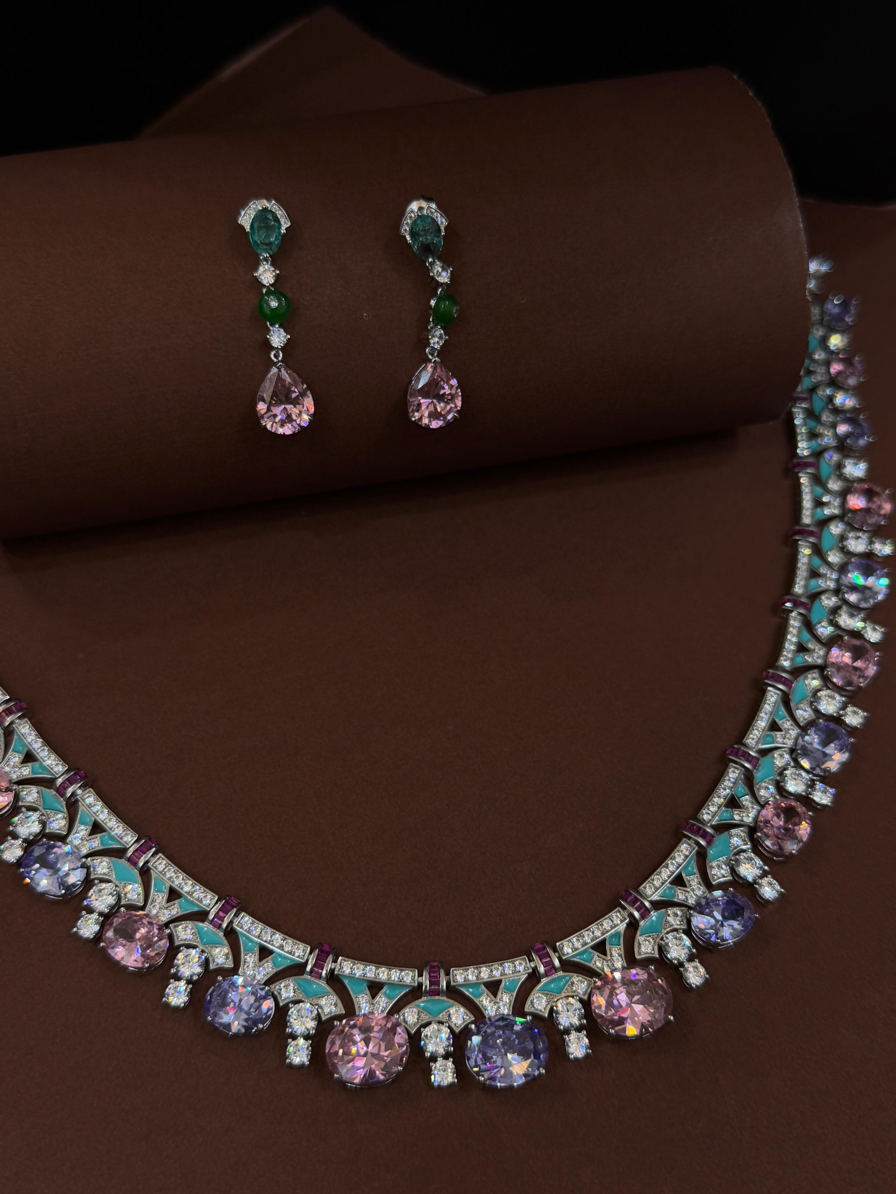 Luxury Austrian Glass Stone Necklace & Earrings Set-Mivanaa